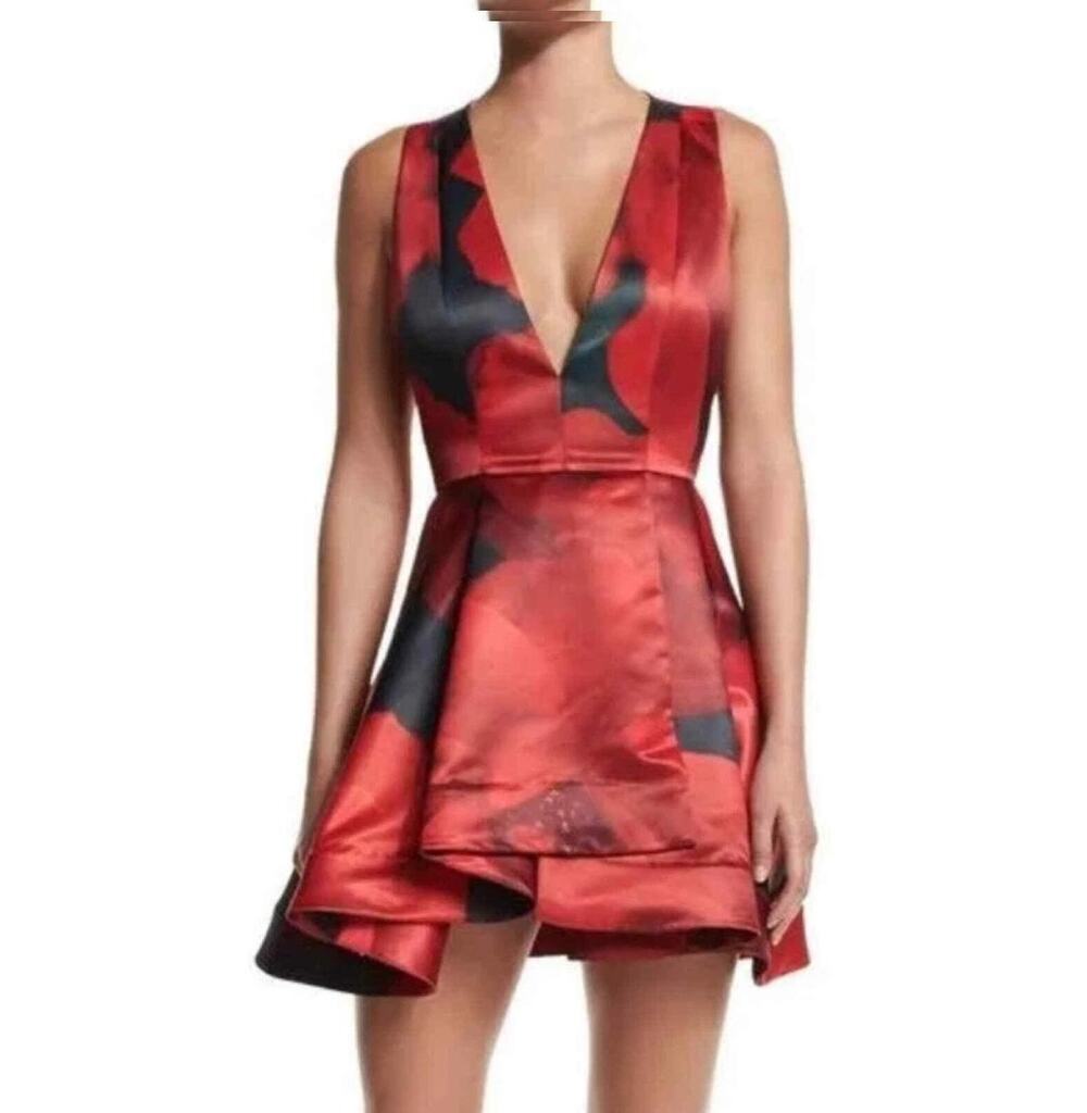 Alice & Olivia Tanner Dress Womens Size 2 Conservatory Rose Red Black Floral